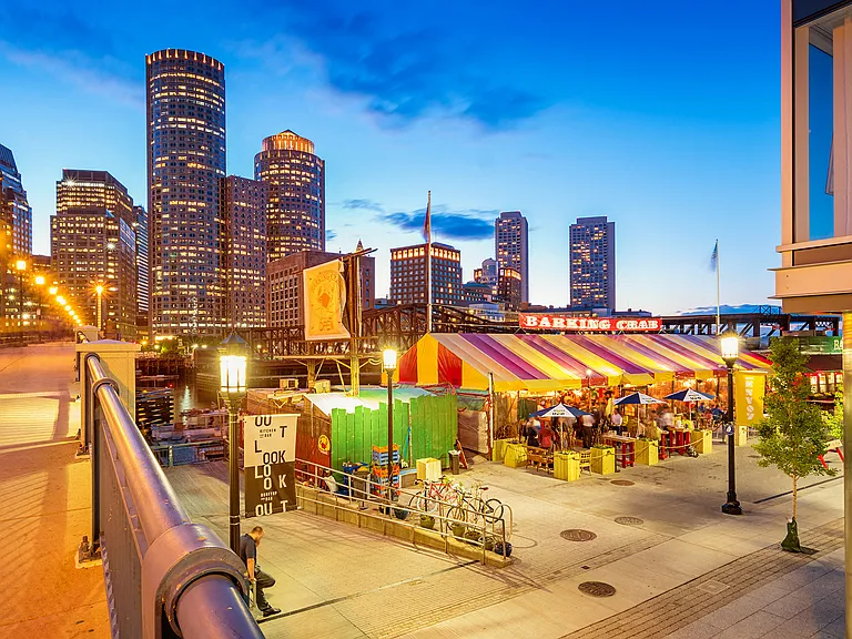 The Seaport District boasts incredible dining and nightlife, including the Barking Crab and Lookout Rooftop and Bar at the Envoy hotel