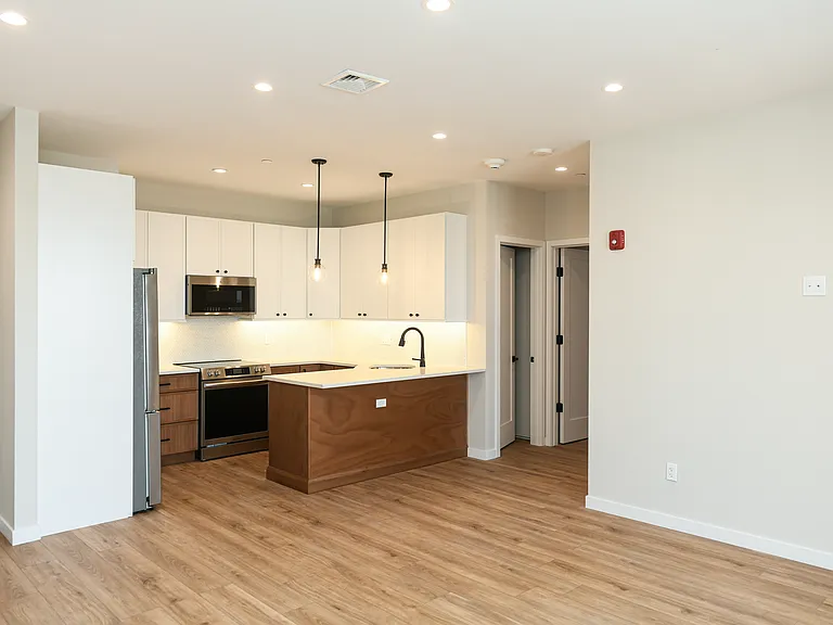 living room into kitchen