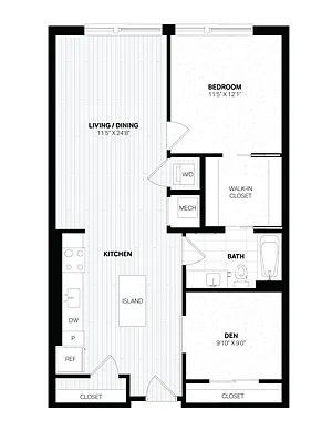 Floor plan 1 Bed/1 Bath Den-D2.2