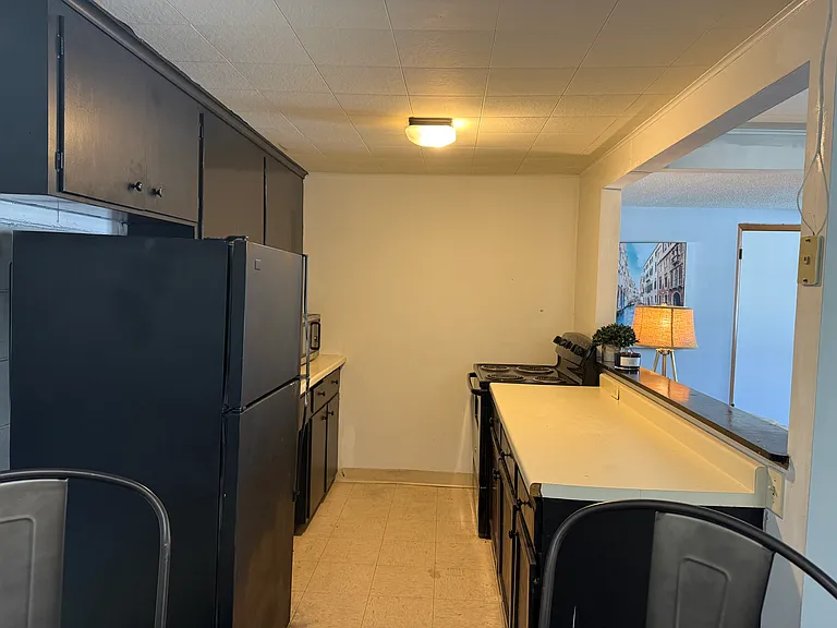 Kitchen opens to dining living room