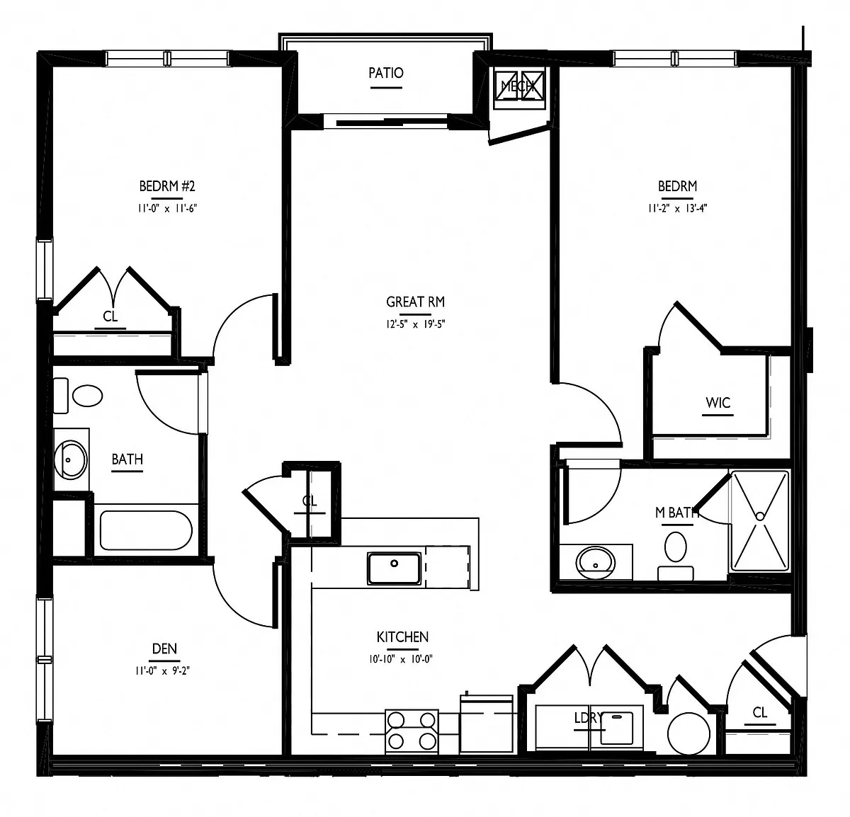Floor plan 2 Bed/2 Bath Den-D Adapt Phase II