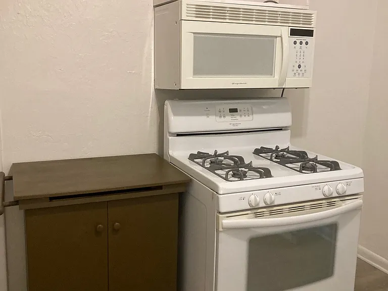 Gas stove and microwave.