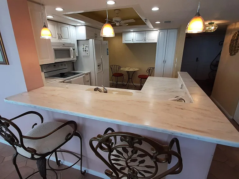 Granite Counter tops with Pendent lights