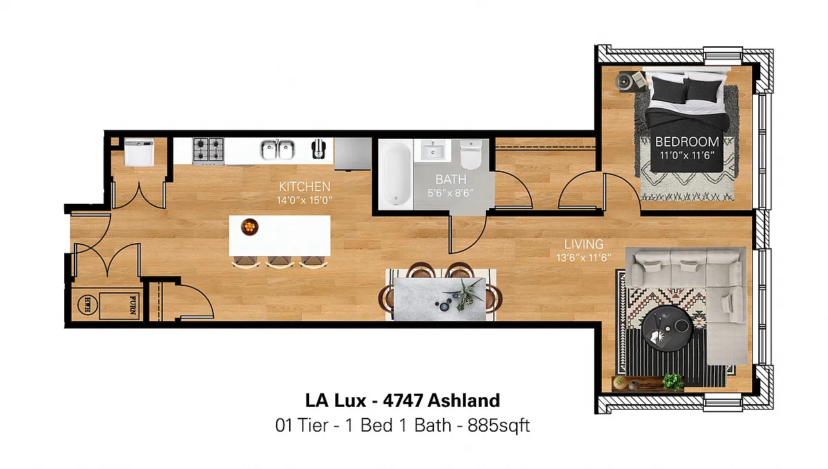 Floor plan 1 Bedroom - 1 Bathroom