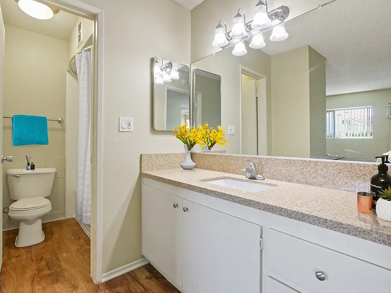Bathroom with single vanity area