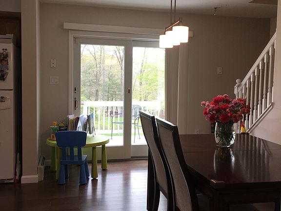 Dining room with new hardwood floors and lights