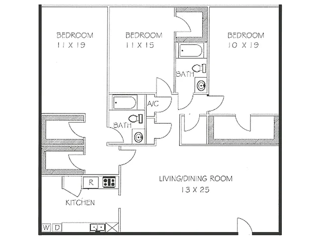 Floor plan 3 Bedroom 2 Bath