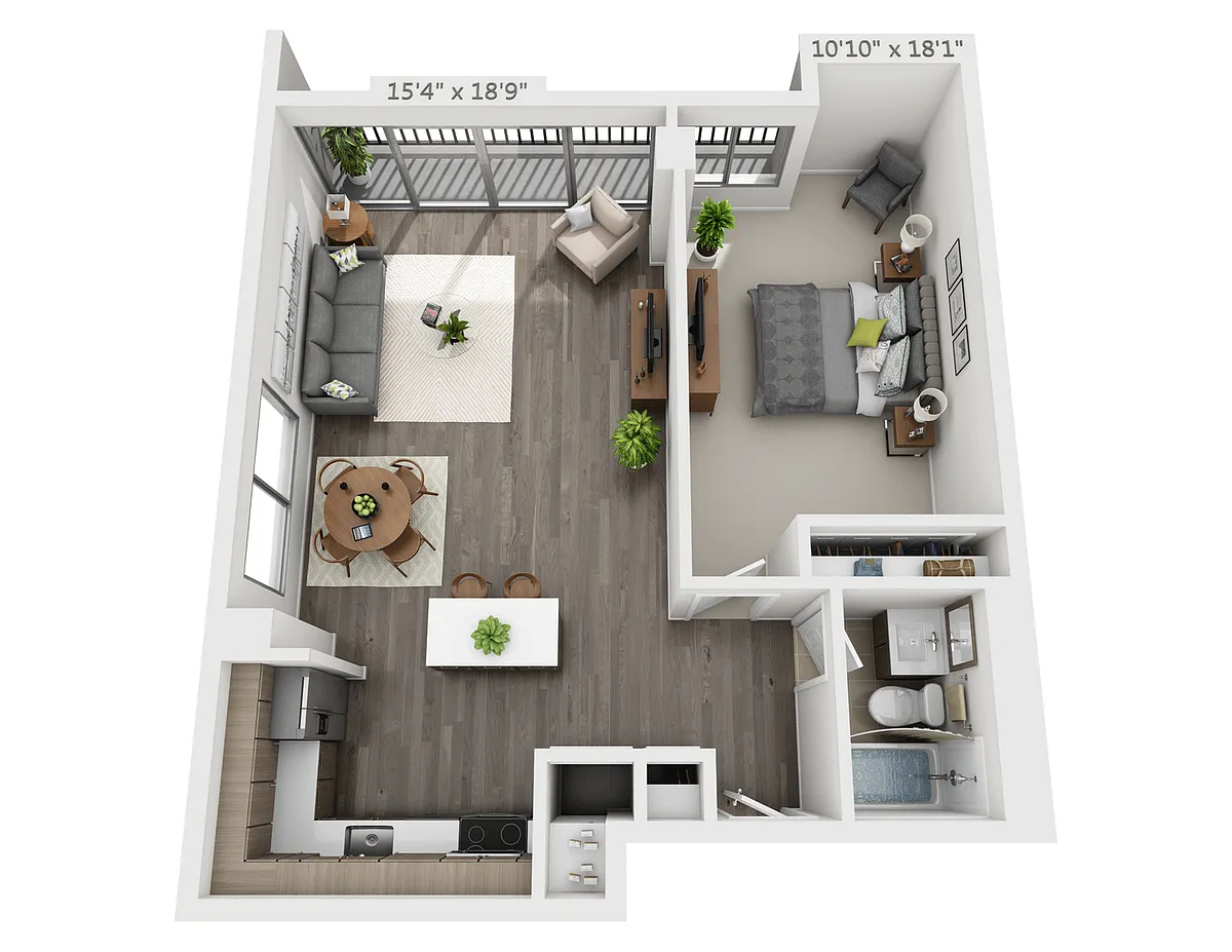 Floor plan Large One Bedroom with Balcony B4