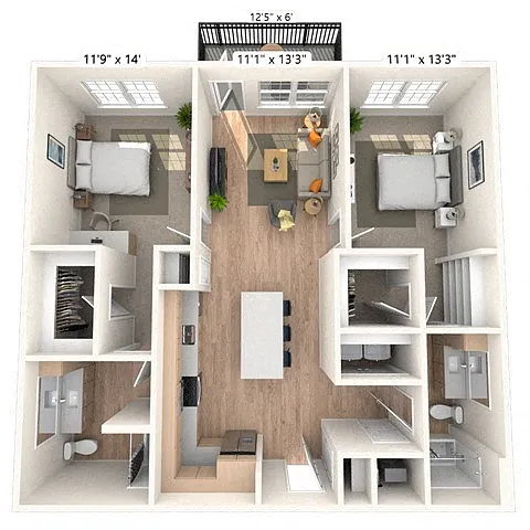 Floor plan B1 2x2 1113 SF