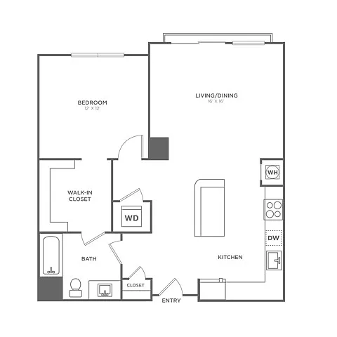 Floor plan One Bedroom One Bath (811 SF)