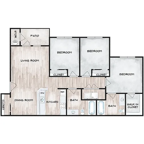 Floor plan 3 bedroom 2 Bath