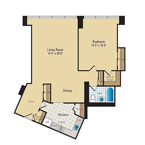 Floor plan 1 Bed - 1 Bath | A06