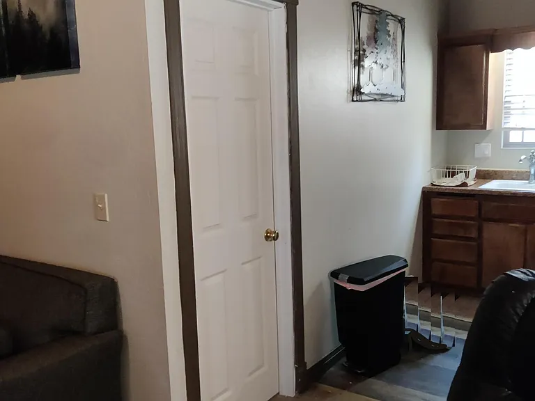New 6 panel privacy doors with colonial casing. Newer porcelain sink and country style faucet.