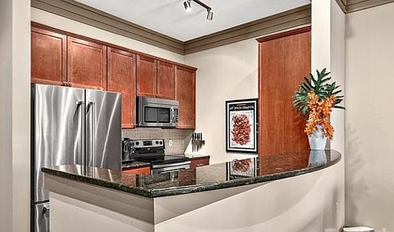 View of kitchen from dining area