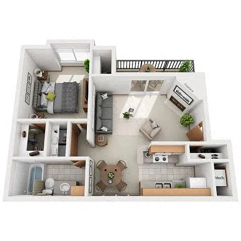 Floor plan 1 Bedroom, 1 Bathroom - 736 SF