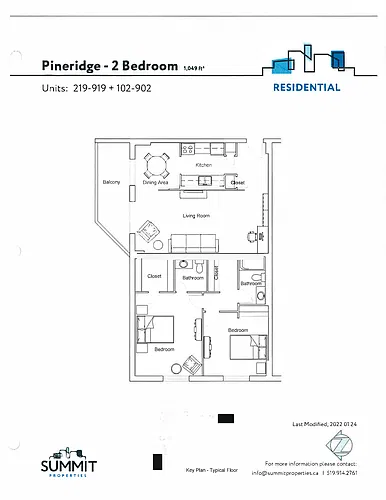 Floor plan 2 bedroom - 740 Proudfoot 2 Bed 1.5 Bath 3