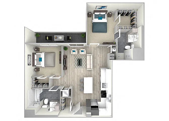 Floor plan 78bB5B Two Bed Two Bath with Balcony