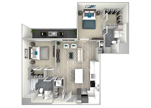 Floor plan 78bB5B Two Bed Two Bath with Balcony