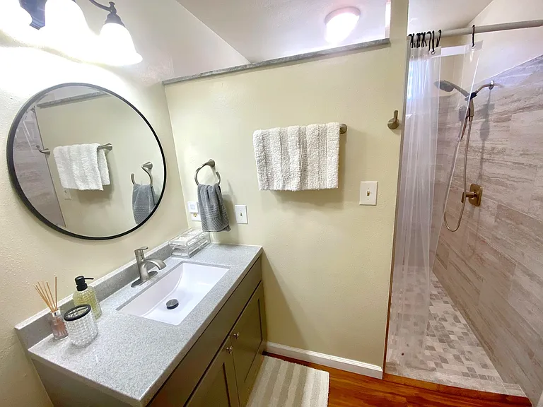 Primary bathroom with large step in shower
