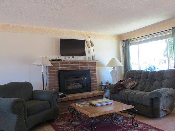 Living room has gas fireplac