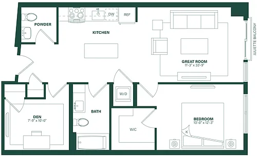 Floor plan 1 Bed/1.5 Bath Den-1L