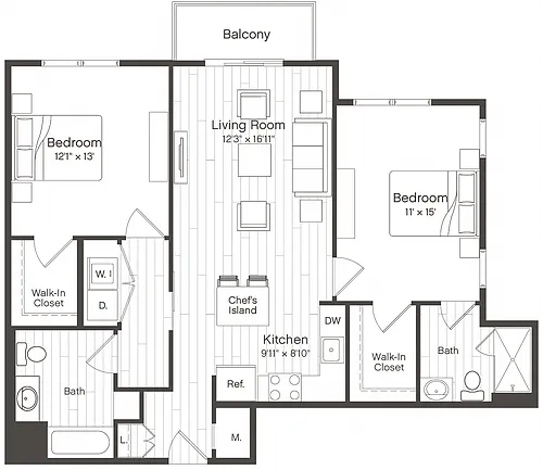 Floor plan 2 Bed/2 Bath-B1a