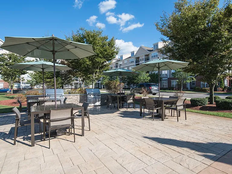 Courtyard with grills and dining areas
