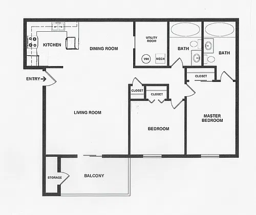 Floor plan Two Bedroom/1.25 Bath
