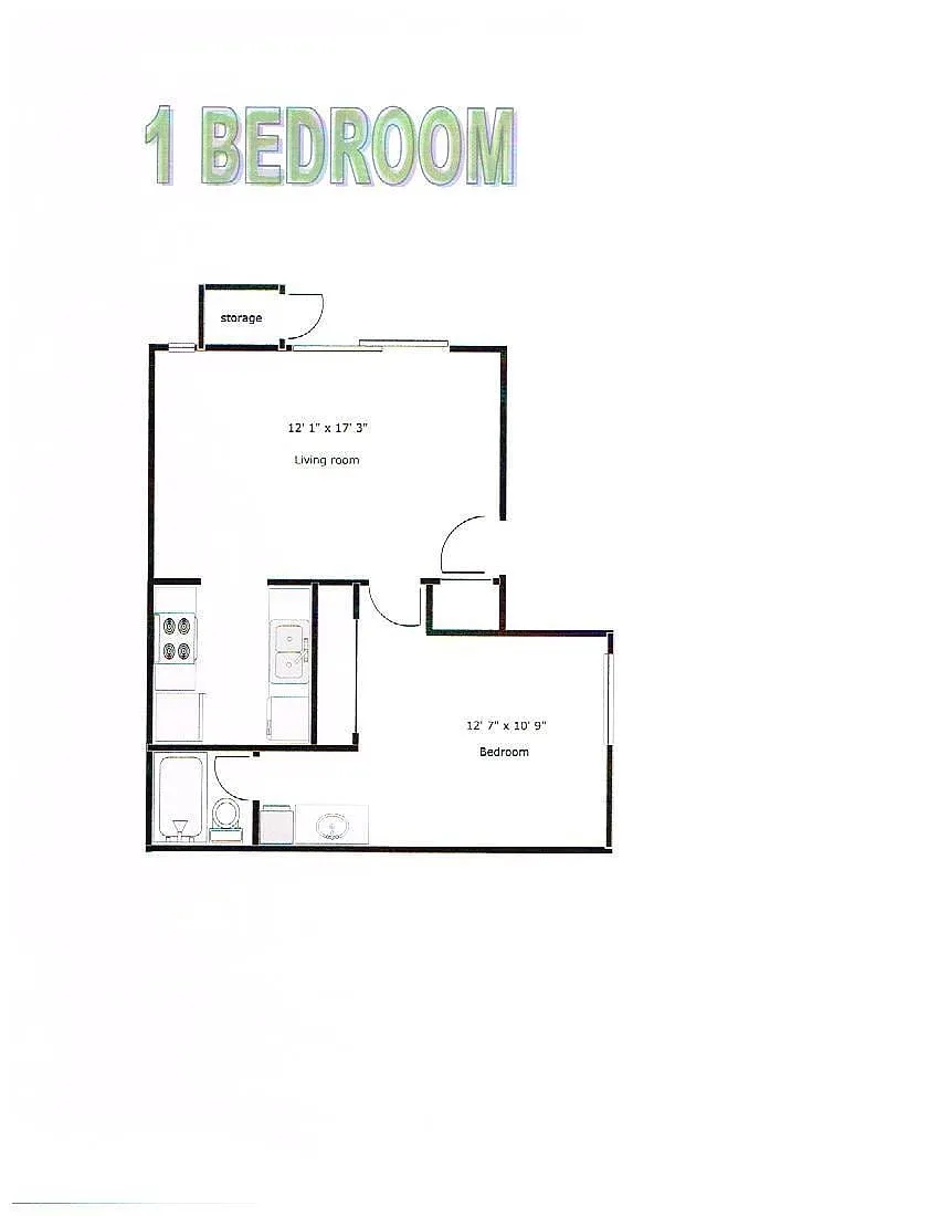Floor plan 1 Bedroom, 1 Bath