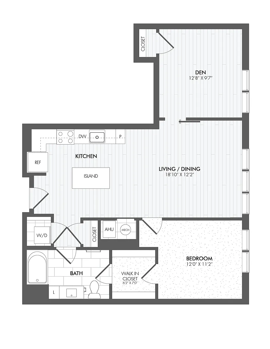 Floor plan 1 Bed/1 Bath Den-A21