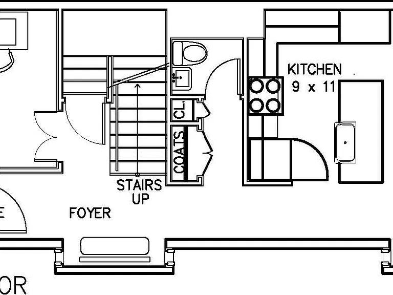 First floor - porch, shared study, stair hall, powder room & closets, kitchen, dining, living