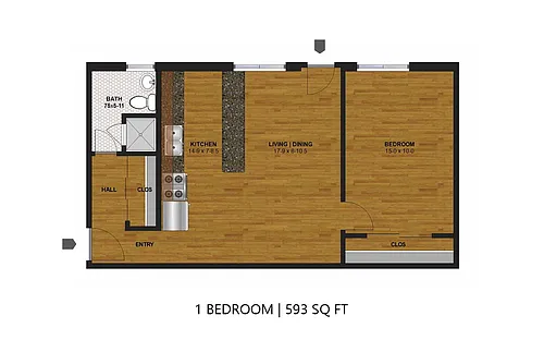 Floor plan Linden Hills 2715 & 2719 - One Bedroom (B)