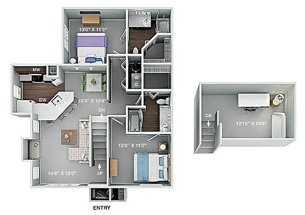 Floor plan Madison 2 Bedroom 2 Bath Renovated