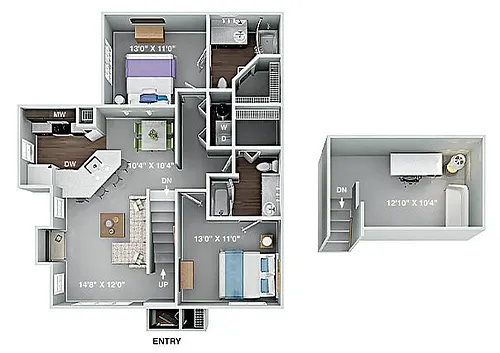 Floor plan Madison 2 Bedroom 2 Bath Renovated