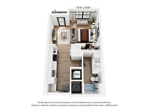 Floor plan S1: 0 Bed 1 Bath