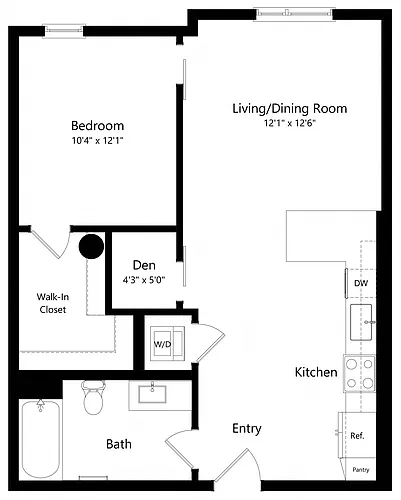 Floor plan One Bedroom Den AD3