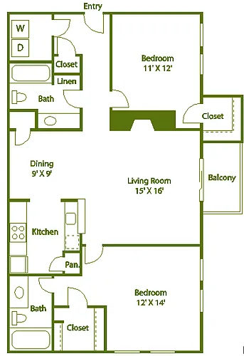 Floor plan 2 bed 2 bath A