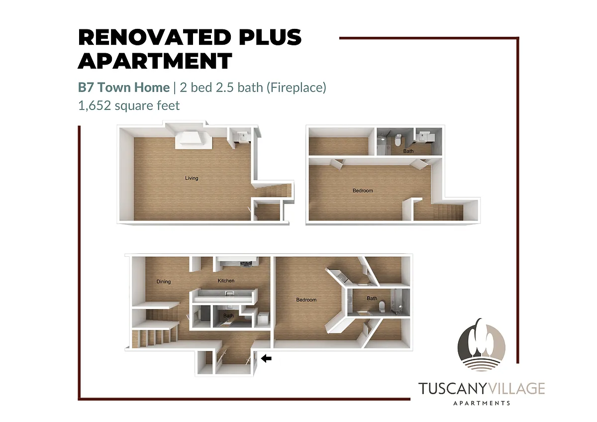 Floor plan B7 Town Home Fireplace Renovated Plus