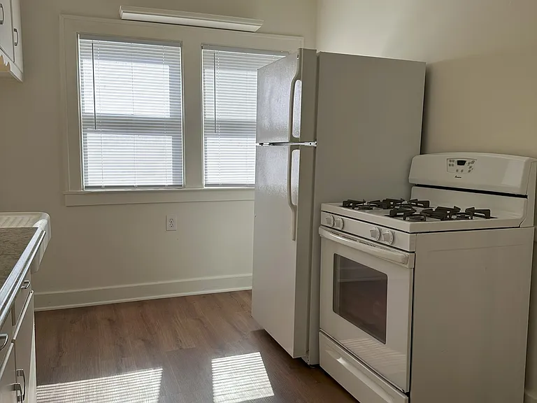 Kitchen with new flooring.