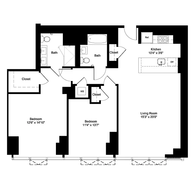 Floor plan Two Bedroom J 20, I 21-22