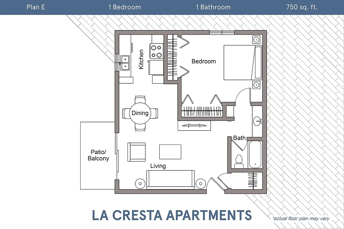 Floor plan Plan E - 1 Bedroom, 1 Bath