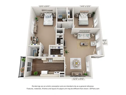 Floor plan 2 Bedroom, 2 Bath C
