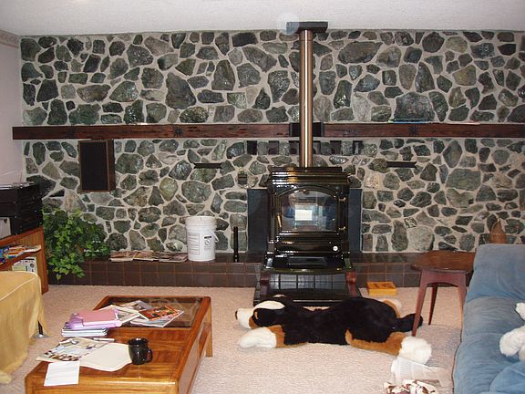 Family room, cast iron stove