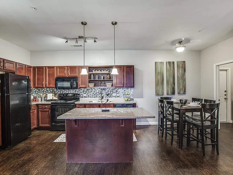 Kitchen with Island (most units come with an kitchen island) at Overlook at Stone Oak Park Apartments, San Antonio, 78258