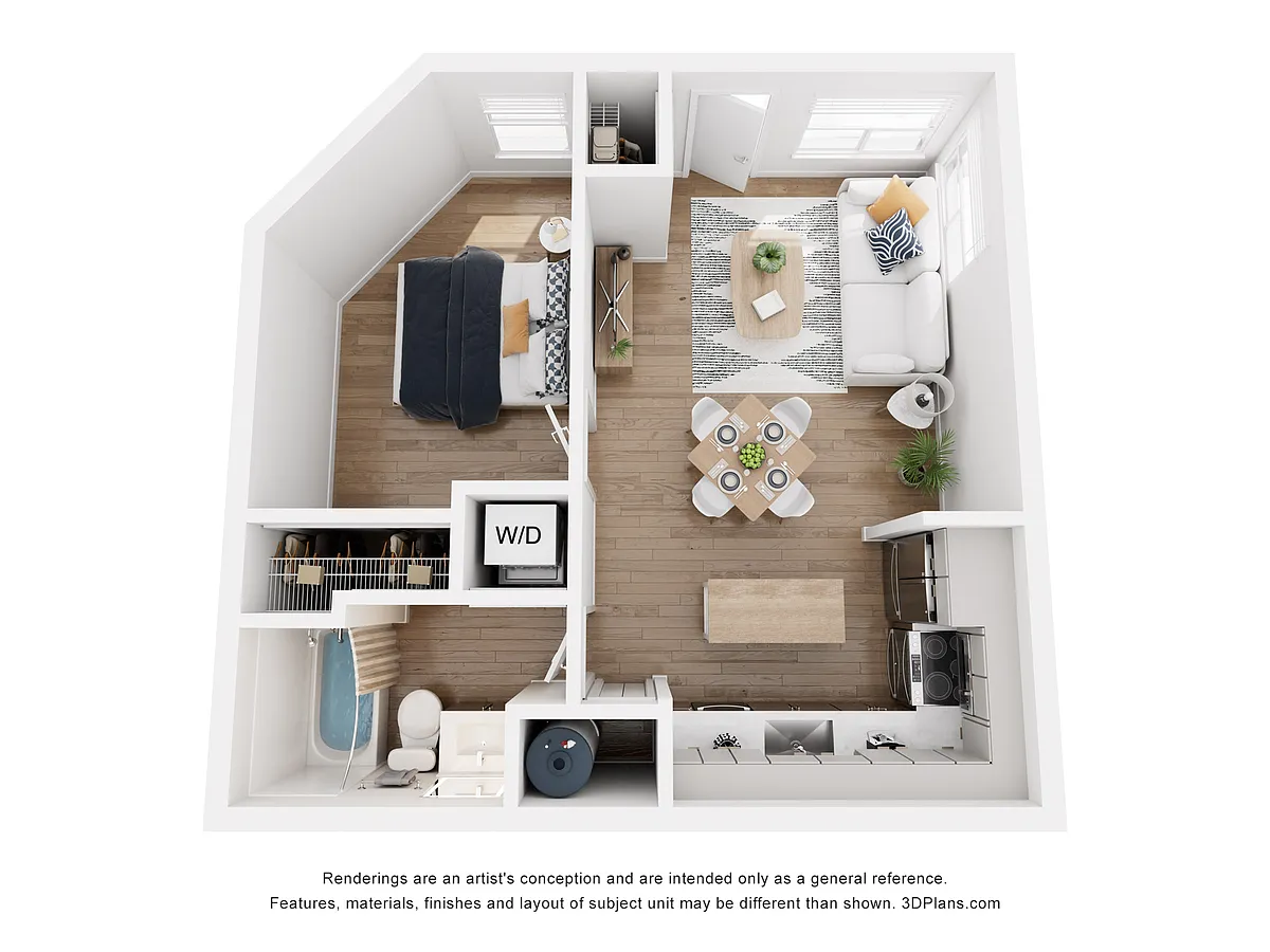 Floor plan 1 bd 1 ba B Vaulted Ceiling with Private Patio