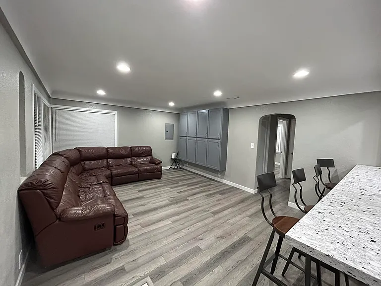 joint living area, kitchen eating bar