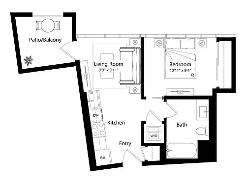 Floor plan 1M - 1 Bed 1 Bath
