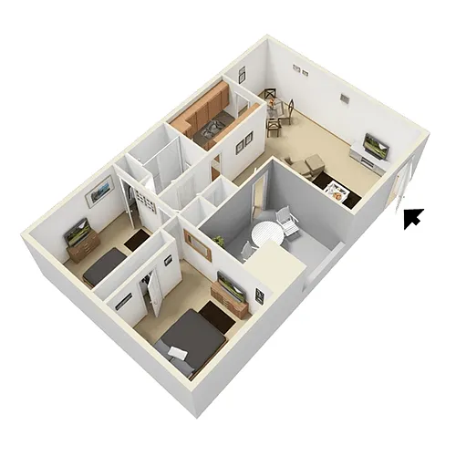 Floor plan Two Bedroom One Bath - 787 Sq Ft