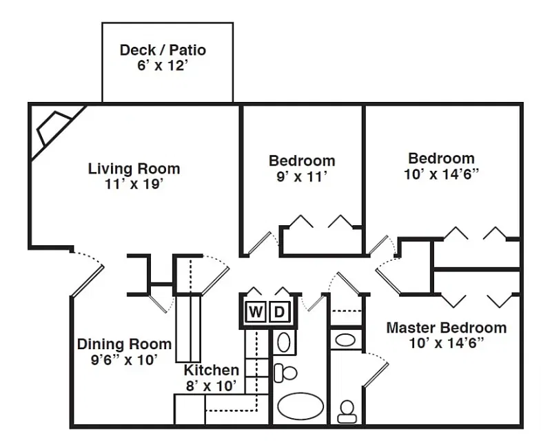 Floor plan 3 Bedroom 1-5 Bath Large