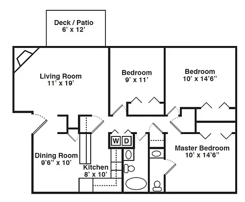 Floor plan 3 Bedroom 1-5 Bath Large